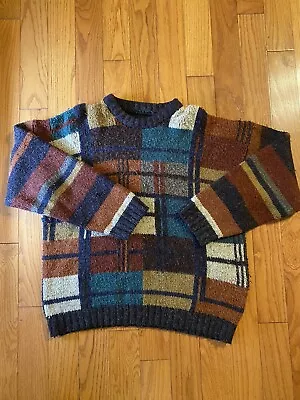 Vintage Handmade Wool Sweater L Brown Green Red No Brand • $19.99