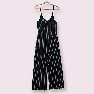 H&M Sleeveless Wide Leg Jumpsuit Size Medium Black Stripe Elastic Waist Strappy • $9.99