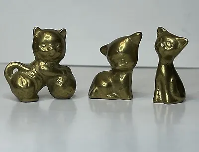 Lot Of 3 Mini Brass Cat Figurines 1  Tall Tiny Sitting & Playing Kittens • $14