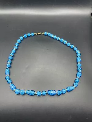 Vintage  Venetian Glass Bead Necklace Aqua Blue 081423@ • $40