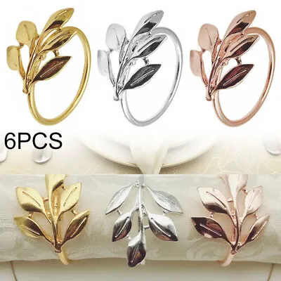 6pcs Alloy Napkin Ring Buckle Leaves Shaped Plating Banquet Party Table Decor • £7.99