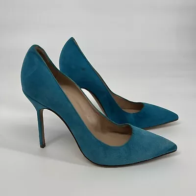 Manolo Blahnik Womens Size 36.5 US 6.5 Turquoise Blue Shoes Pumps Heels FLAWED • $63.75