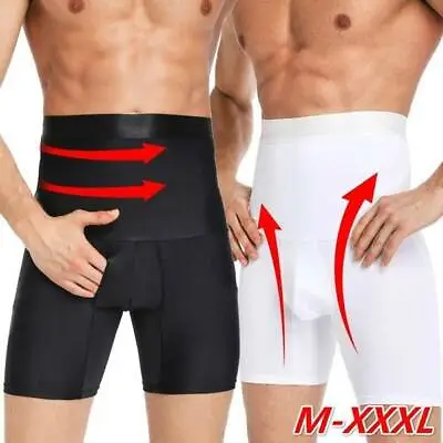 Men Compression High Waist Boxer Shorts Pants Tummy Control Body Shaper Girdle • £9.79