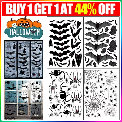 113Pcs Halloween Stickers Bat Spider Window Wall Decorations Spooky Party Home • £2.85