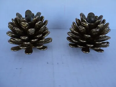 Pair Of Vintage Brass Pinecone Candle Candlestick Holders - Fall & Holiday Decor • $15