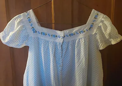 Vintage Sleep Ease Nightgown (Med) Blue Floral Trim & Polkadots. Cotton • $19.95