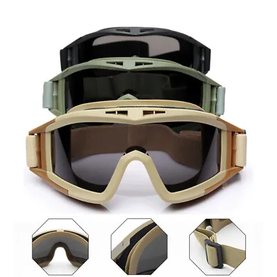 UK Tactical Glasses Military Sunglasses Army Goggles Shoot 3 Lens Windproof • £8.69