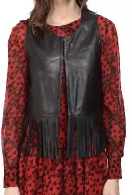 Boutique Moschino Black Leather Fringe Vest Women's Size 42 L2426 • $386.75