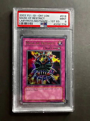 Mask Of Restrict | YuGiOh  | PSA 9 | MINT | 1st Edition | LON-018 | Mint | • $242.67