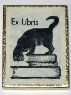 Vintage ANTIOCH Ex Libris BOOKPLATES! 45 Gummed Labels In Box! Cat Atop Books! • $24.99