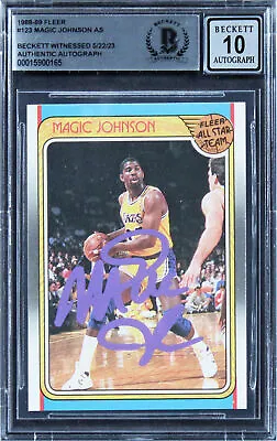 Lakers Magic Johnson Signed 1988 Fleer #123 AS Card Auto 10! BAS Slabbed • $149.99
