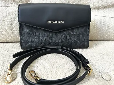NEW Michael Kors Maisie Monogram Black Saffiano Leather Crossbody Clutch Bag • $89