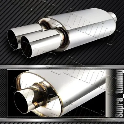 3  Dual Flat Tip Stainless Steel Weld-On Exhaust Muffler 2.5  Inlet Universal • $47.95