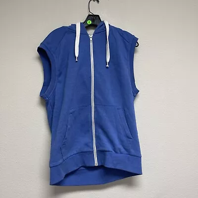 Mens Divided Sleeveless Blue Hoodie Full Zip  Size Medium Cotton Blend • $13.59