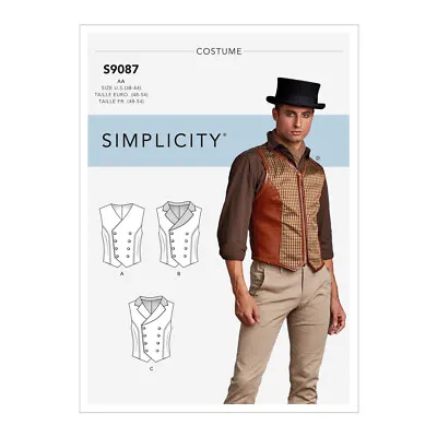 SIMPLICITY 9087 MEN'S STEAMPUNK VEST WAISTCOATS Sewing Pattern 38-44 & 46-52 • £7.10