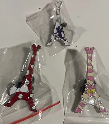 Disney Eiffel Tower Set  Tinker Bell  Cheshire Cat Minnie Mouse Lot Of 3 Pins • $12