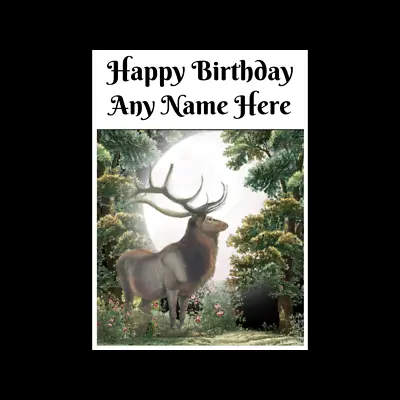 Moonlight Stag  Personalised Birthday Card Seeded Option Pagan Spiritual Nature • £2.99