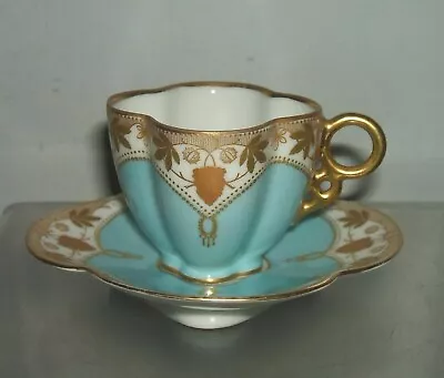 Hutschenreuther Turquoise Blue Gilt Miniature Cup & Saucer Dresden Coalport Int • £65