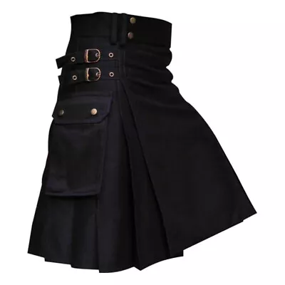 Black Utility Kilts For Men With Black Leather Sparron Cotton Utlity Kilts • $69.50