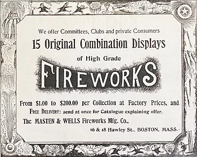 RARE! 1895 Masten&Wells FIREWORKS July 4th Vtg Print Ad With Palmer Cox Brownies • $15.95