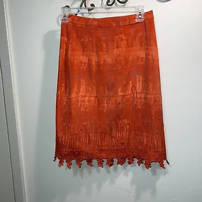 Vera Cristina Skirt Silk appliqué orange/grey Size 4 Preowned. • $10