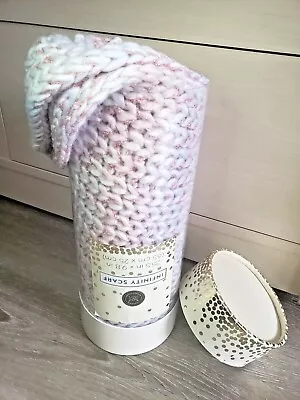 Infinity Winter Scarf Long Soft Knit Crochet Gold Sparkle Pink White Ombre Color • $23.45
