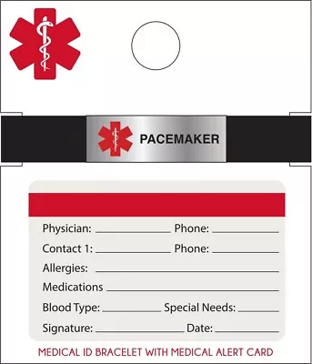 Medical ID Bracelet With Medical Alert Card Pacemaker Black Silicone • $9.99