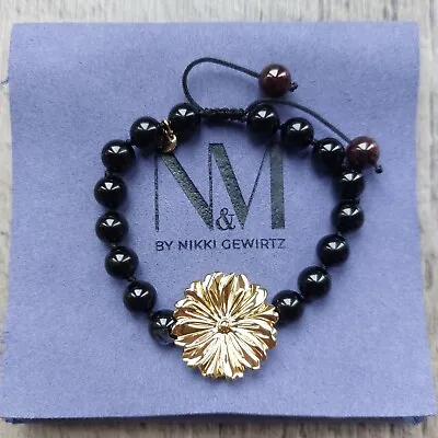 Nikki & Me Lola Rose 5Bracelet Black Agate Gold Tone Flower Mother’s Day Gift • £35