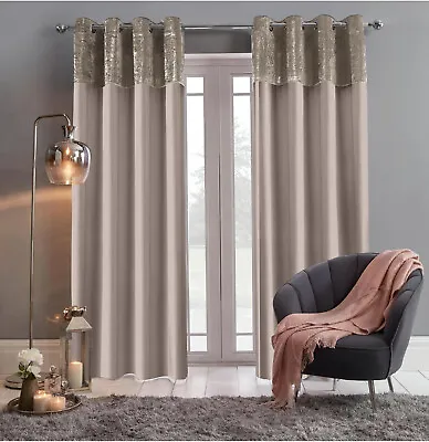 Crushed Velvet Band Curtains Pair Eyelet Faux Silk Fully Lined Ring Top UK Sizes • £37.95