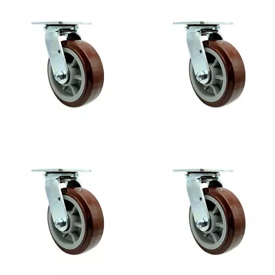 6 Inch Polyurethane Wheel Swivel Caster Set With Roller Bearing Service Caster • $162.43