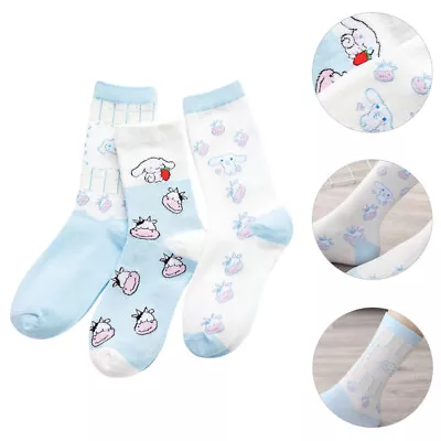  3 Pairs Cow Socks White Slide Sandals Adorable Print Chinese Zodiac Middle Tube • £10.25