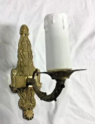 Brass Candle Electric Wall Light One Branch Engraved Vintage Sold As Seen 20cm • £14.99