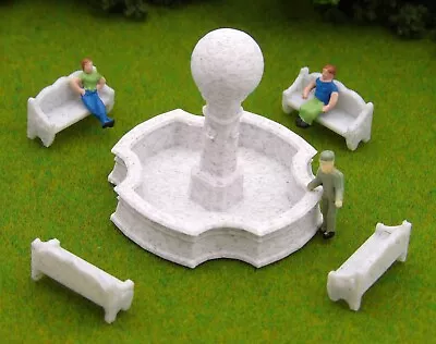 5 Pc Venetian Fountain Set - HO Scale Marble Fountain With 4 Marble Benches • $12.49