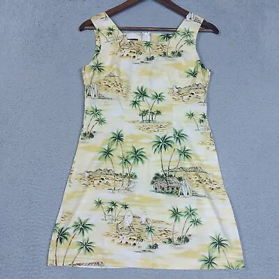 Vintage Shannon Marie Mini Dress XS Yellow Island Print Hawaiian Tropical Beach • $23.99