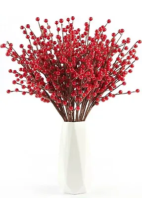 30Pcs Artificial Red Berry Stems 8 Inch Burgundy Fake Berry Picks Holly • $12.99