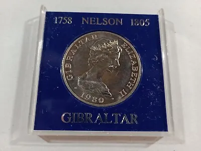 1980 Gibraltar Admiral Lord Nelson One Queen Elizabeth II Crown Coin Fc18#25 • £7.95