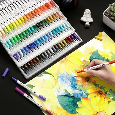 £5.39 • Buy 100 Colour Watercolour Brush Pens Set Dual Tips Soft Fine Art Markers Drawing Uk