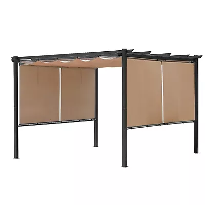 Aoodor 12'x12' Pergola With Retractable Canopy Shade Shelter For Back -Brown • $429.99