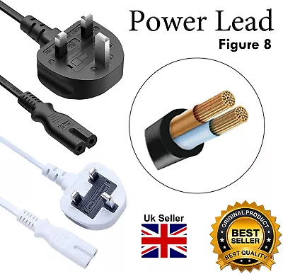 Figure 8 Power Lead UK Plug To C7 Lead For LED TV Samsung/LG Black/White Laptop • £5.50