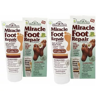 2 X MIRACLE OF ALOE MIRACLE FOOT REPAIR CREAM DRYNESS CRCKS FLAKING ODORS 8 Oz • $38