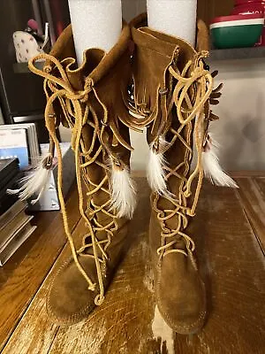 Vintage Minnie Tonka  High Sueded Boot With Fringe And Feathered Accents.Size S • $38