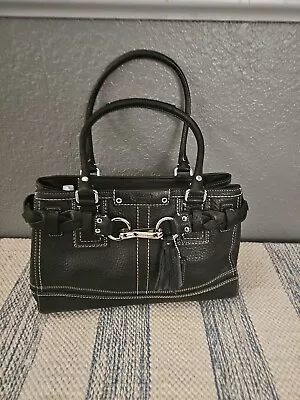 Coach Hamptons Black Pebbled Leather Purse Handbag Carryall Tote • $60