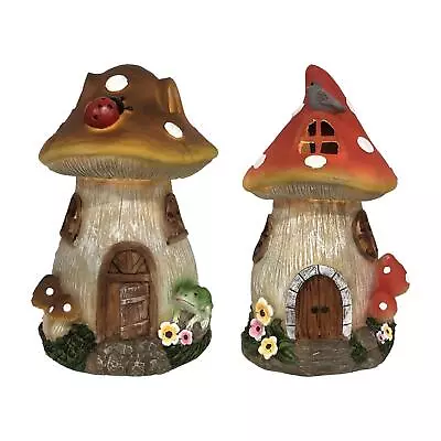 Mushroom House Statue Night Light Adorable Garden Sculpture For Lawn • £24.22