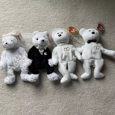 TY Beanie Babies - Lot Of Four (4)  WEDDING THEMED BEARS W/BONUS DRESS/VEIL! • $1.99