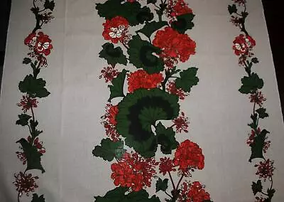 Vtg Almedahl Swedish Tablecloth Large Bright Floral Red Geranium Pattern 53 X 70 • $48