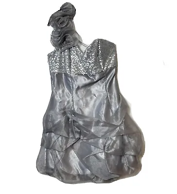 Jessica McClintock Gunn SAX Dress Silver 7 S Womens Vintage Puff Prom 90s Y2K • $62.30