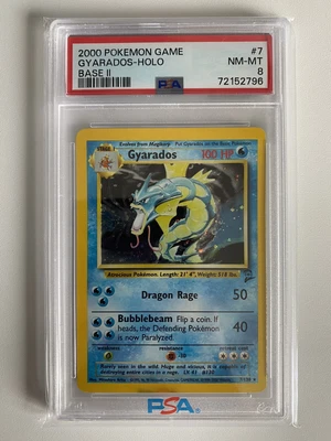 $60 • Buy PSA 8 NM-MT 2000 Pokemon Gyarados #7/130 Base Set 2 Rare Holo