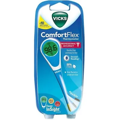 Vicks Comfort Flex Digital Thermometer Flexible Fever Insight Feature BPA Free • $20.56