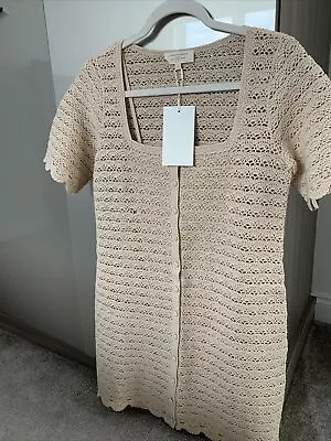 £110 • Buy Sezane Cassey Crochet Beige Mini Dress Small
