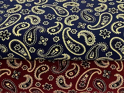 Paisley Swirls Needlecord Cotton Fabric By 1/2 Metre Various Colours Red Blue • £4.25